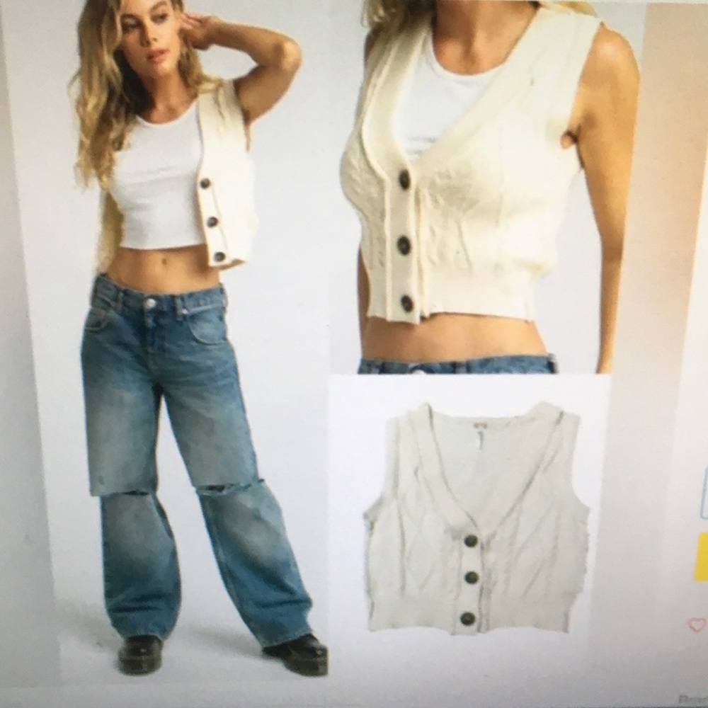 FREE PEOPLE/“DENSON”CREAM FISHERMAN KNIT CROPPED VEST